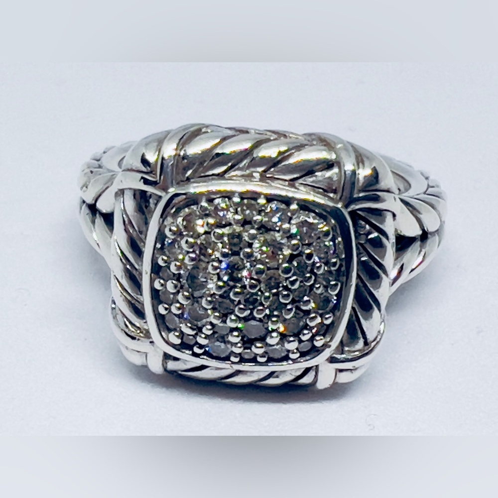 Pavé Diamond Twisted Cable Split Shank Ring 925 Sterling Silver Size 7